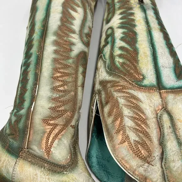 Stylish Turquoise and Brown Ankle Boots - Picture 6 of 10